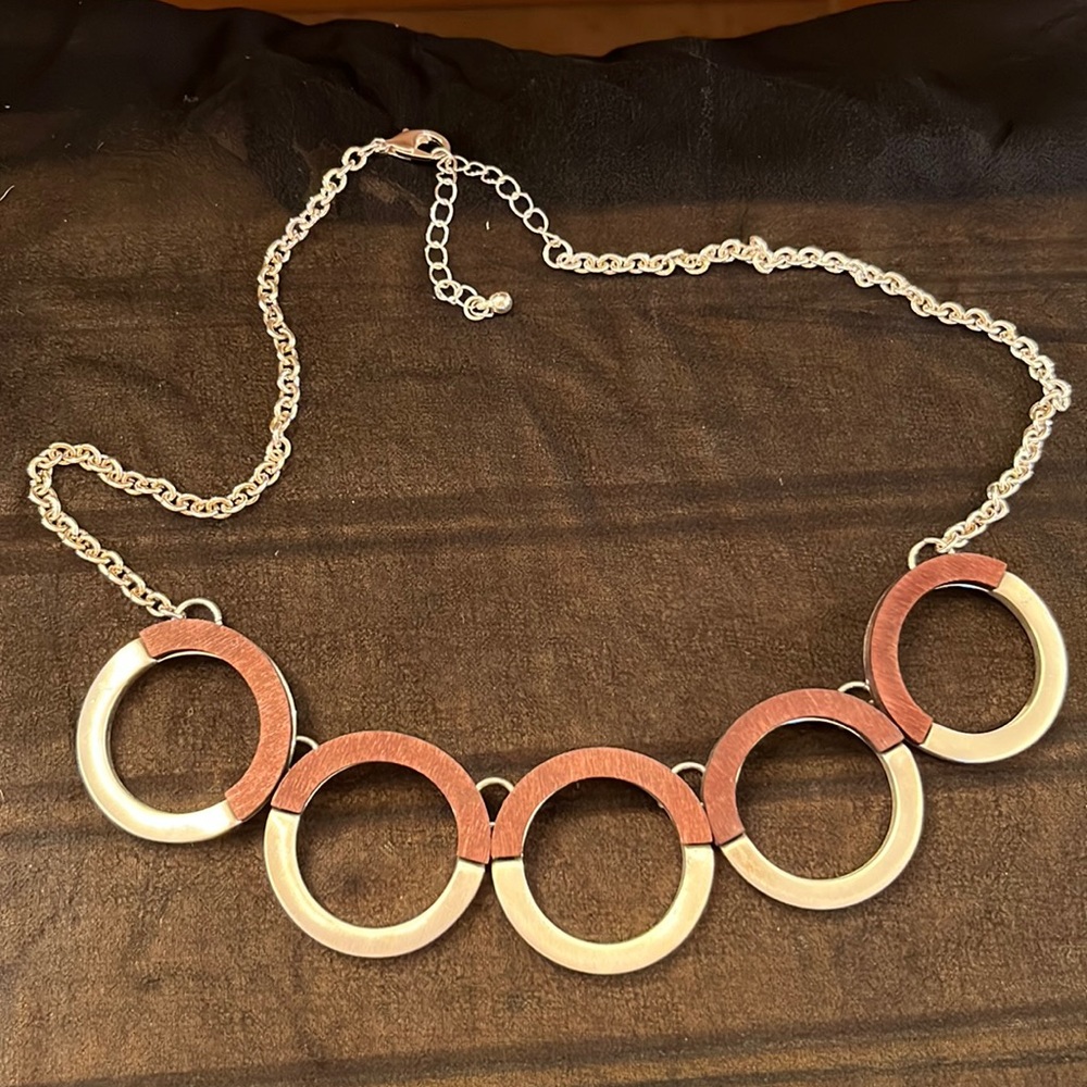 Silver and wood circle necklace - never worn!